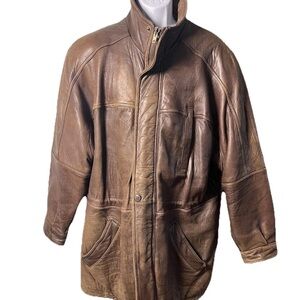 Vintage Valdante Men’s Distressed Brown Butter Soft Leather Coat Size 40 Warm